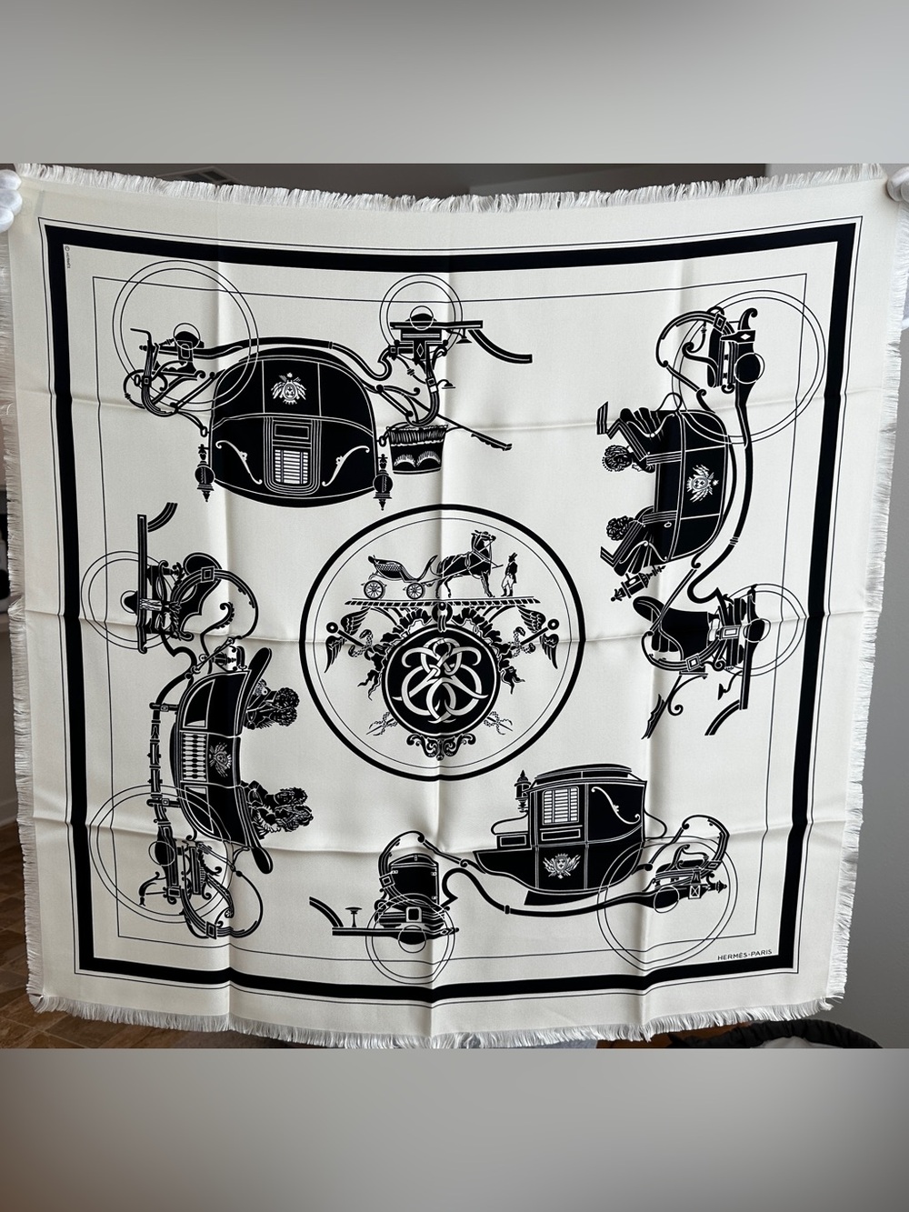 Hermes Ex-Libris fringed scarf 80